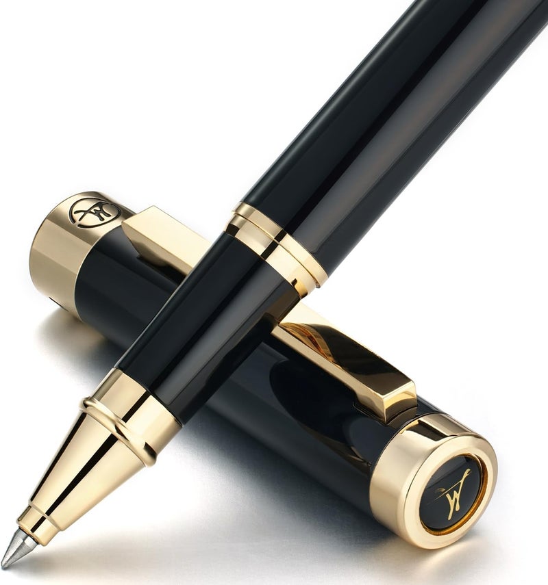 MCNTEIK Black Rollerball Pen With 24K Gold Finish, Luxury Grade Craftsmanship Pen, Schmidt 888F Ink Refill, Exquisite Men's And Women's Gift Pen Set, Professional, Writing, Executive,Office, Nice Pen - Image 1